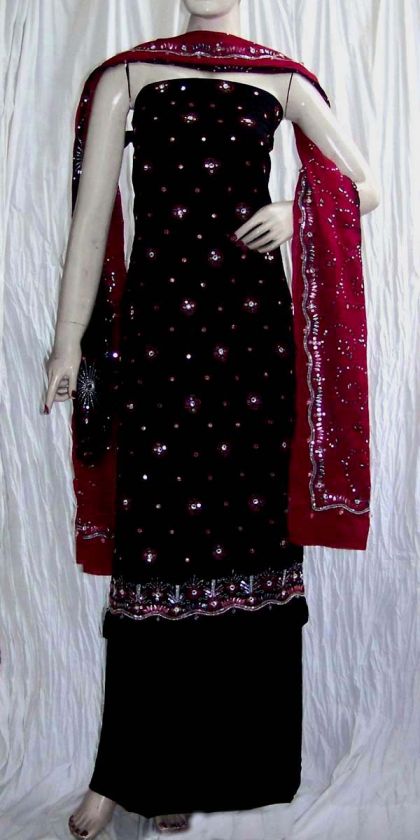   SALWAR KAMEEZ SUIT MATERIAL DUPATTA MIRROR SEQNS WRK LADIES DEN  