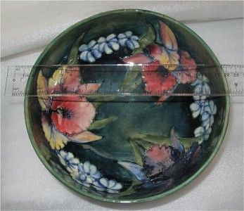 SUPERB MOORCROFT BOWL LARGE IN ORCHID PATTERN 1950S, LARGE 8 1/4 