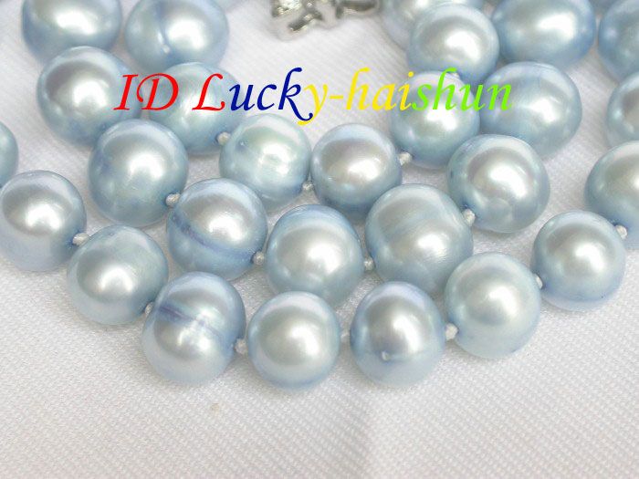 Genuine 10mm sky blue freshwater pearl necklace j7471  