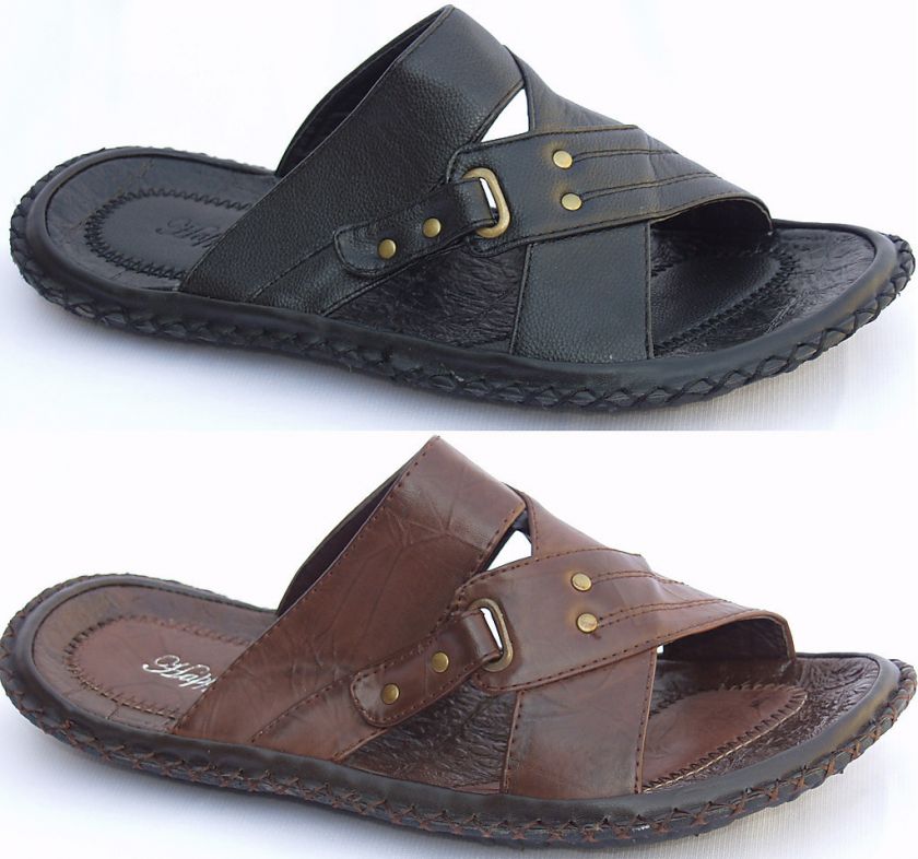   Slides Sandals PU Leather Dark Brown Black Outdoor Casual Style Shoes