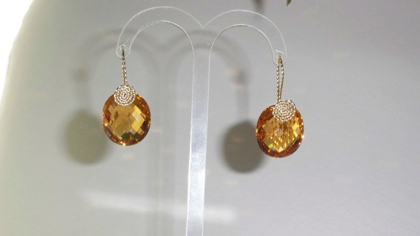   Checkerboard Madeira Citrine 14kt yellow gold Pierced Earrings NIB