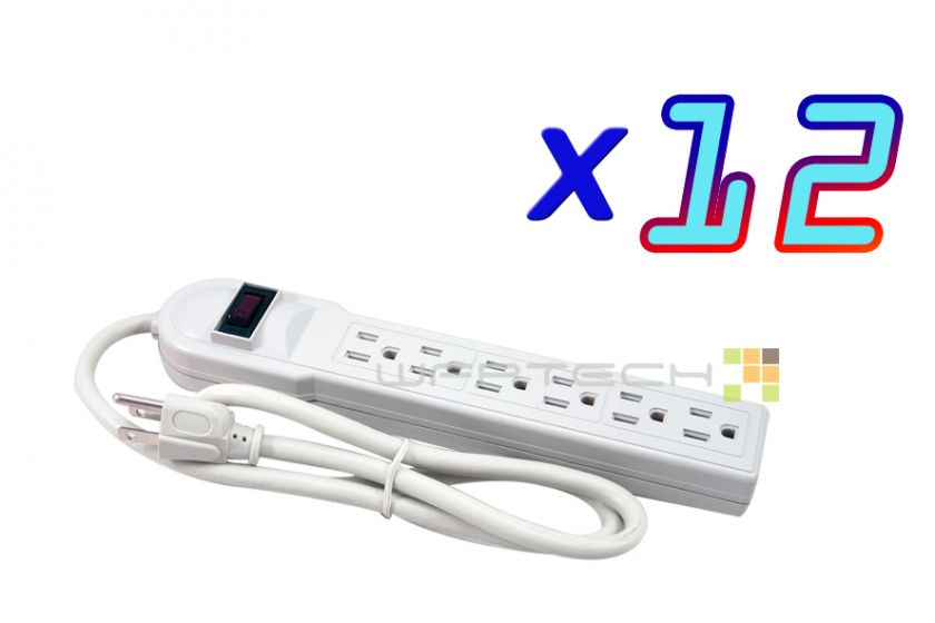 Wholesale Lot 12pc 6 Outlet Power Strip Surge Protector  