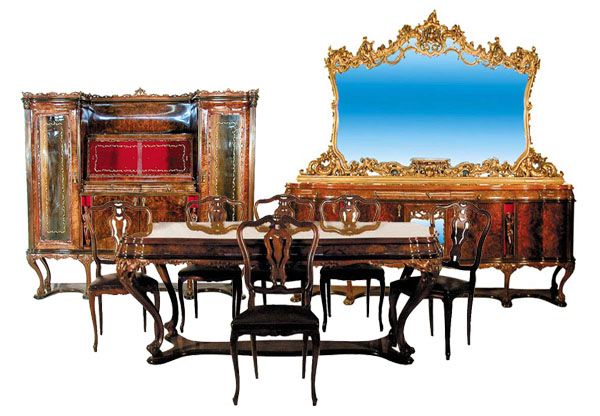 1920s Italian Walnut and Burl 9 Piece Dining Suite  