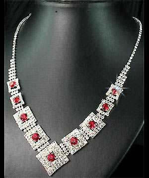   Wedding Diamante Red Crystals Necklace Earrings Set Prom 34  