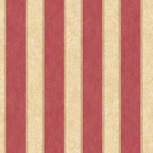 Red Burgundy Floral Cream 1 1/8 Stripe Wallpaper  