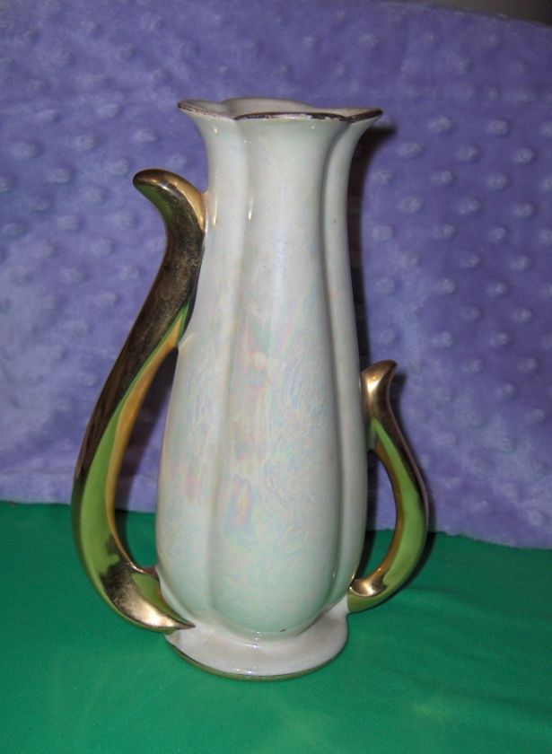 Vintage Pearl China Co Iridescent 22 K Gold Art Deco Clover Handled 