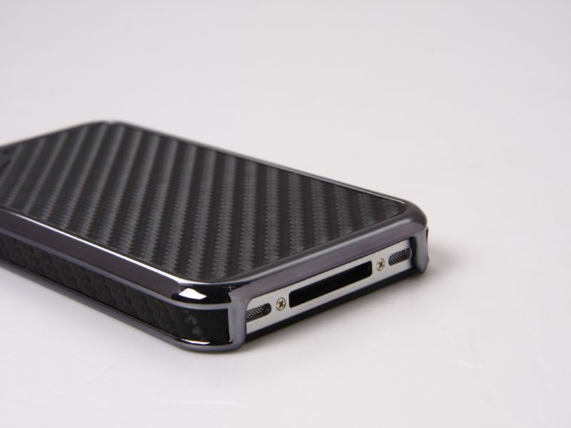   Carbon Fiber Chrome Cover Case For iPhone 4 4S + Screen Guards  
