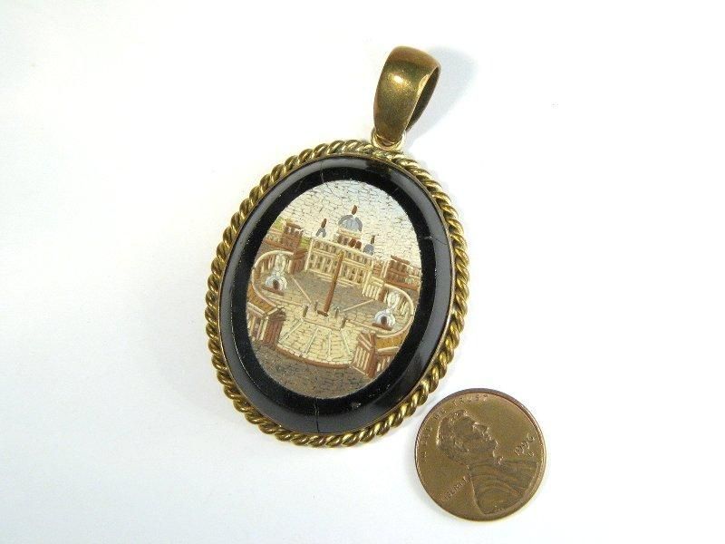   ANTIQUE GILT MICROMOSAIC PENDANT ST PETERS SQUARE BASILICA ROME c1860