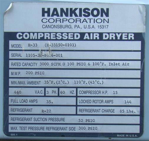 Hankison Compressed Air Dryer/Chiller H 33  