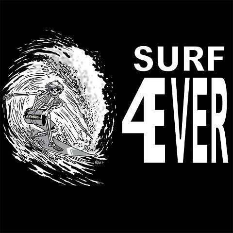 SURF 4 EVER SKULL SURFBOARD SKELETON SURFER T SHIRT S93  