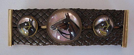 VNTGAG HORSE UNDER GLASS on LEATHER PIN reverse painted  