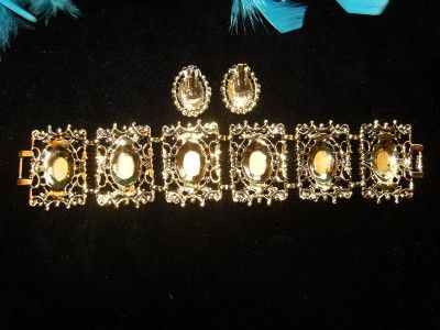 VINTAGE CARNIVAL GLASS CABOCHON BRACELET & EARRINGS  