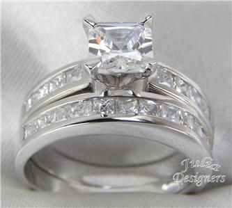 2ct Princess Cut Engagement/Wedding Ring Set, Size 9  